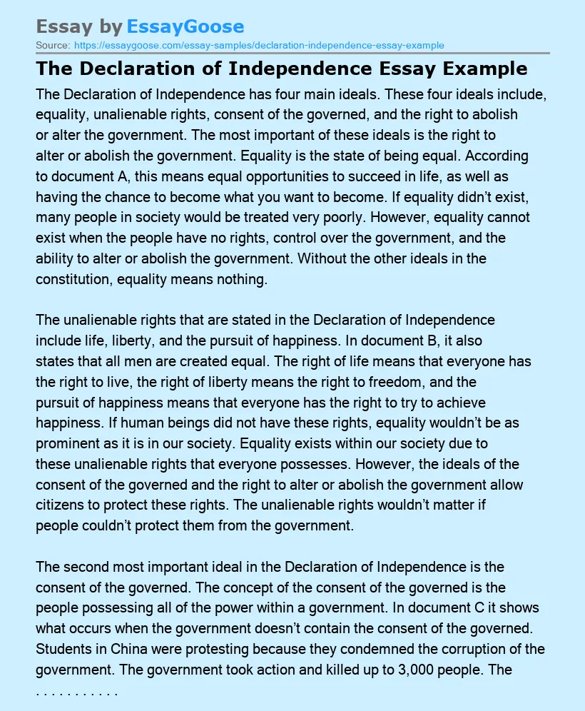 The Declaration of Independence Essay Example