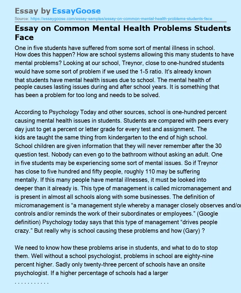 Essay on Common Mental Health Problems Students Face