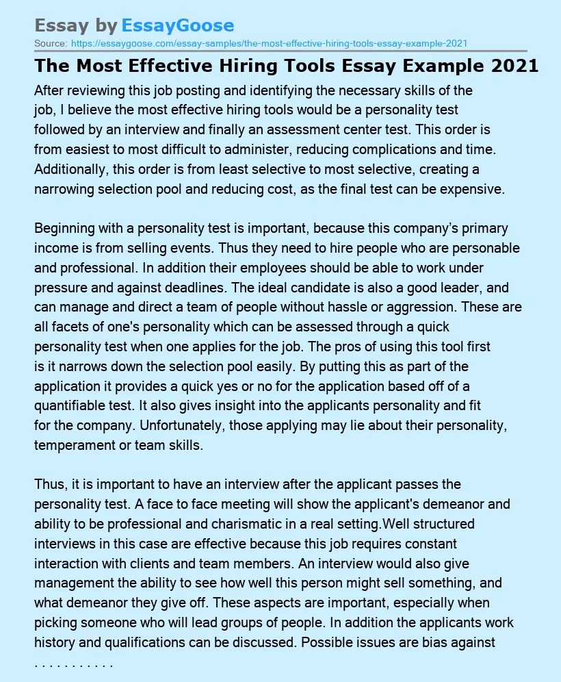 The Most Effective Hiring Tools Essay Example 2021