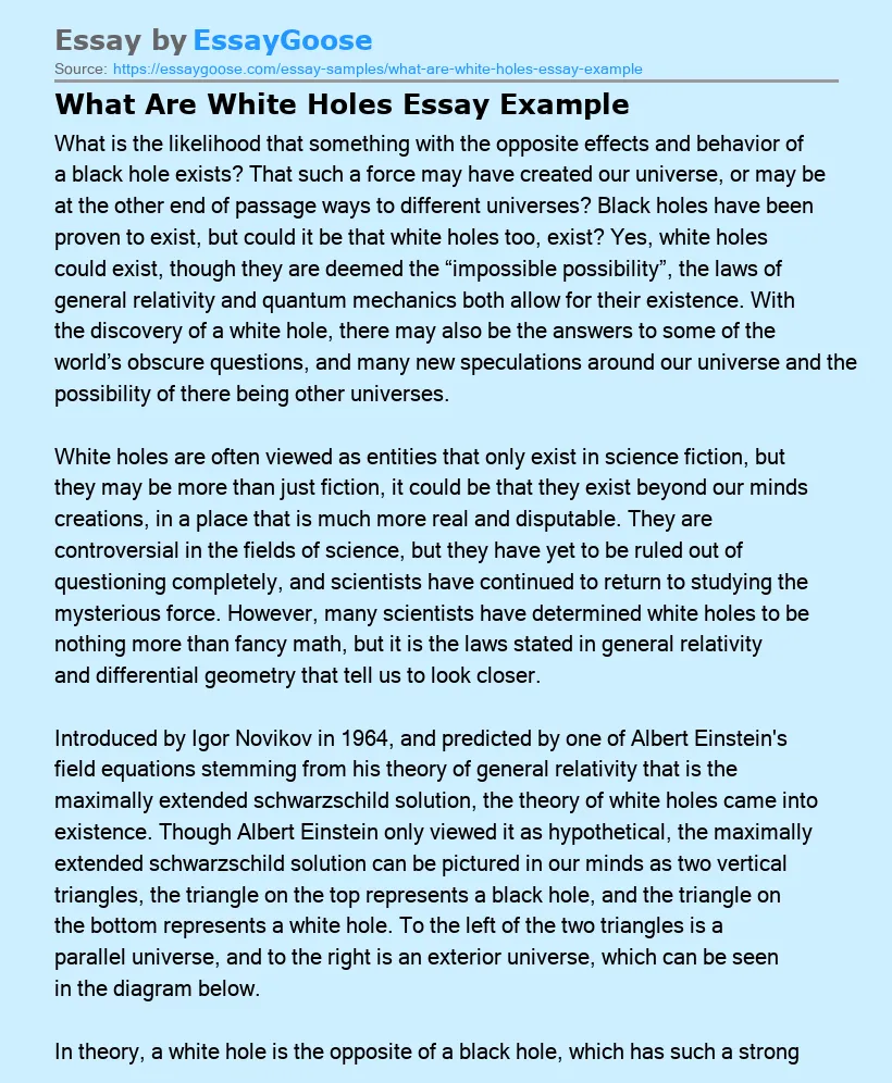 What Are White Holes Essay Example