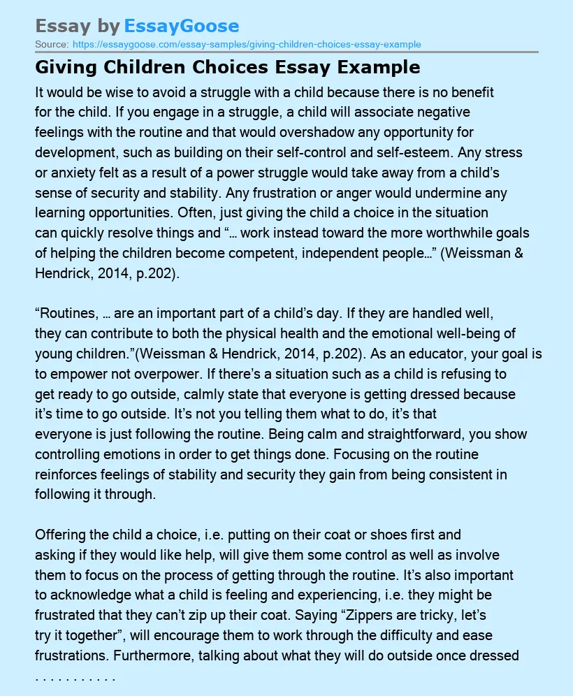 Giving Children Choices Essay Example