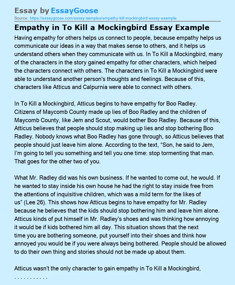 Empathy in To Kill a Mockingbird Essay Example
