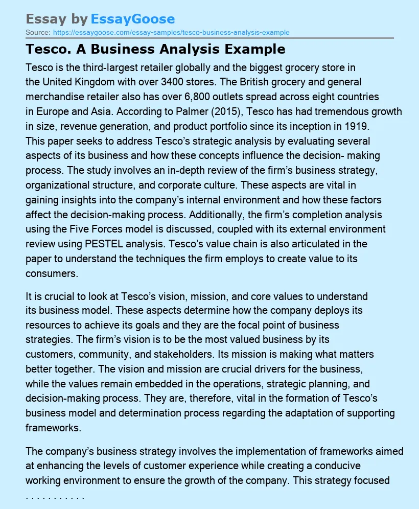 Tesco. A Business Analysis Example