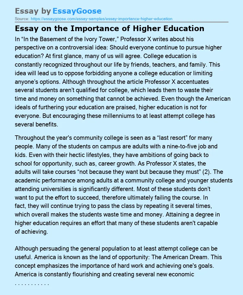 Essay on the Importance of Higher Education