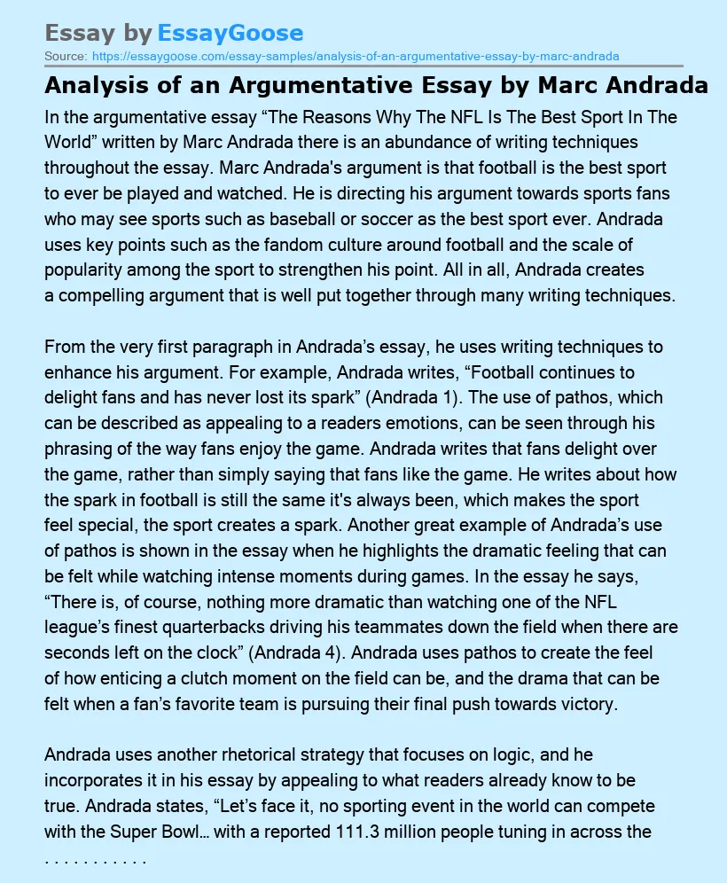 Analysis of an Argumentative Essay by Marc Andrada