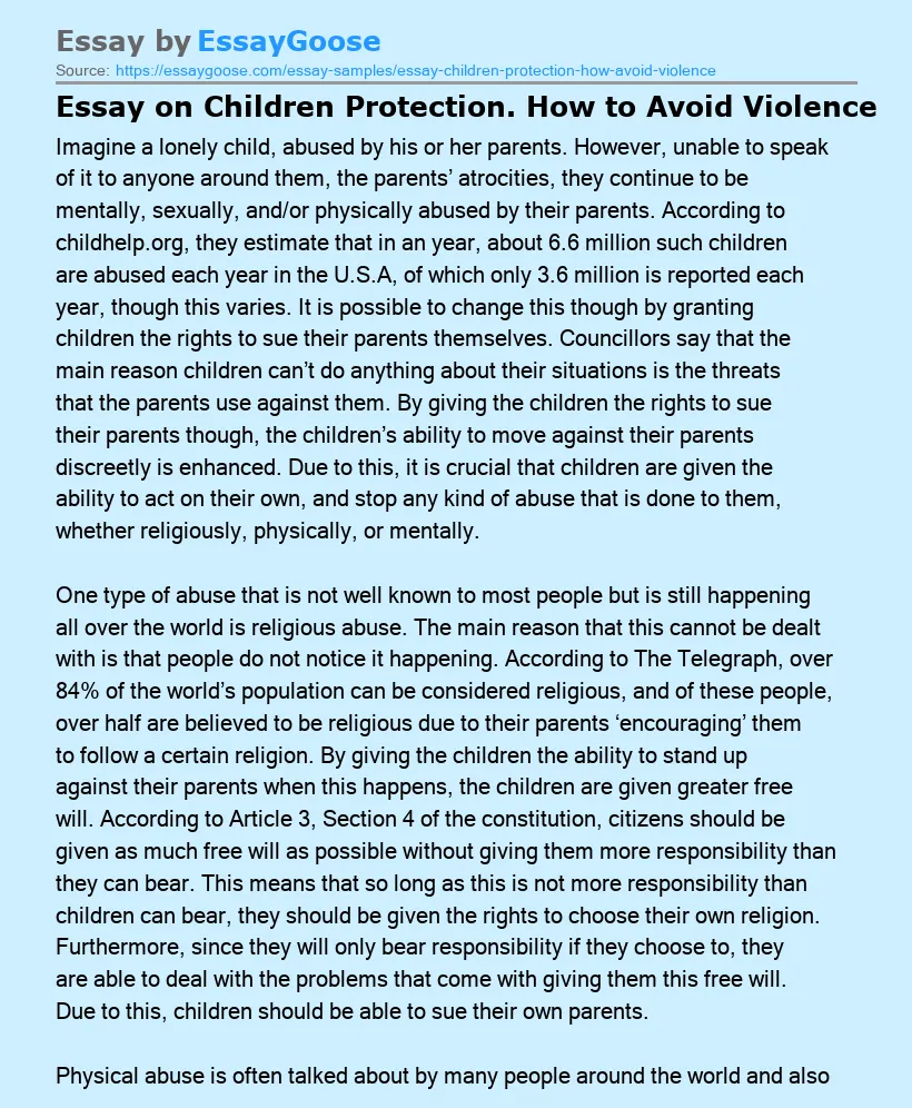 Essay on Children Protection. How to Avoid Violence