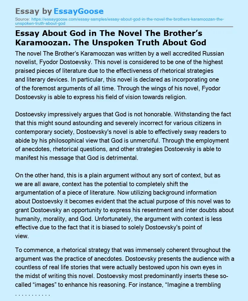 Essay About God in The Novel The Brother’s Karamoozan. The Unspoken Truth About God