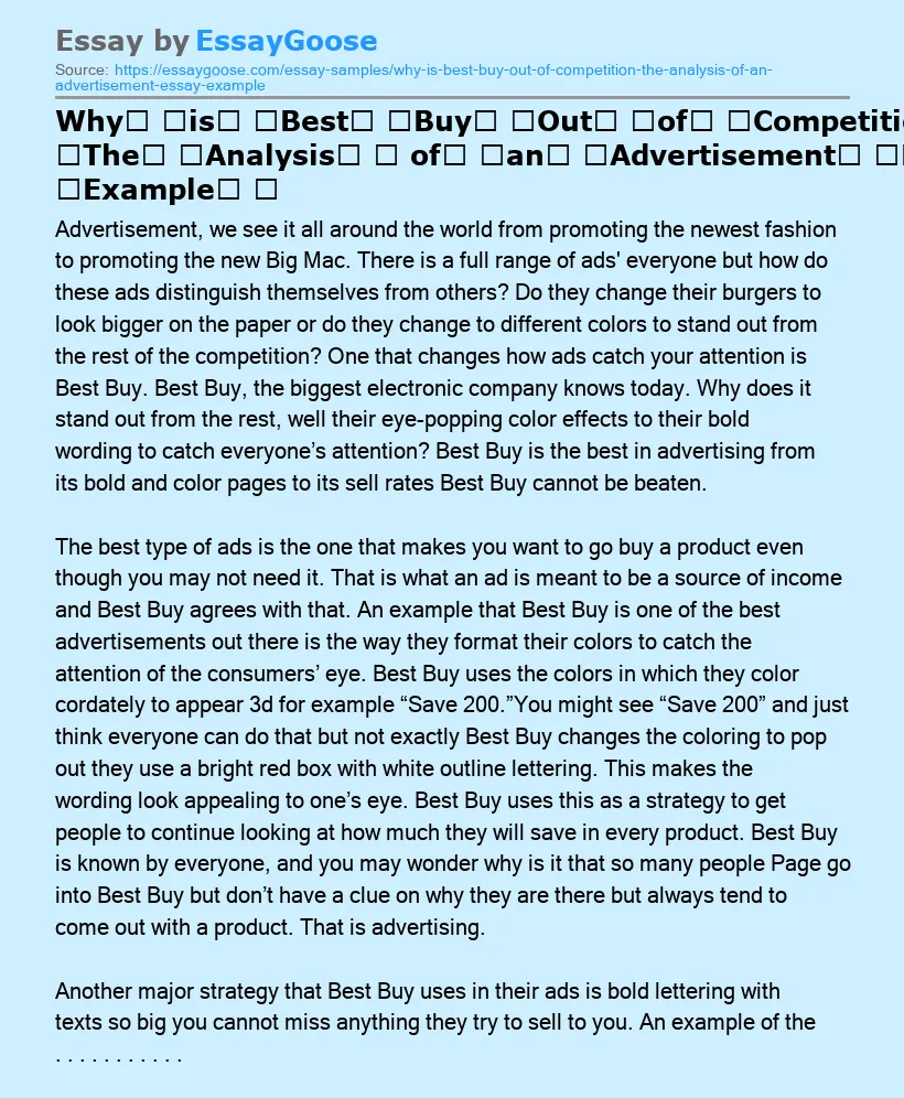 Why‌ ‌is‌ ‌Best‌ ‌Buy‌ ‌Out‌ ‌of‌ ‌Competition?‌ ‌The‌ ‌Analysis‌ ‌ of‌ ‌an‌ ‌Advertisement‌ ‌Essay‌ ‌Example‌ ‌