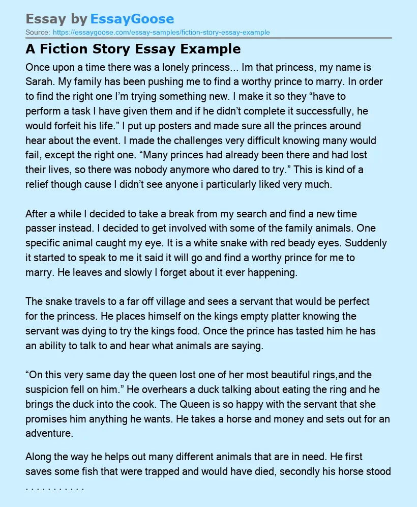 A Fiction Story Essay Example