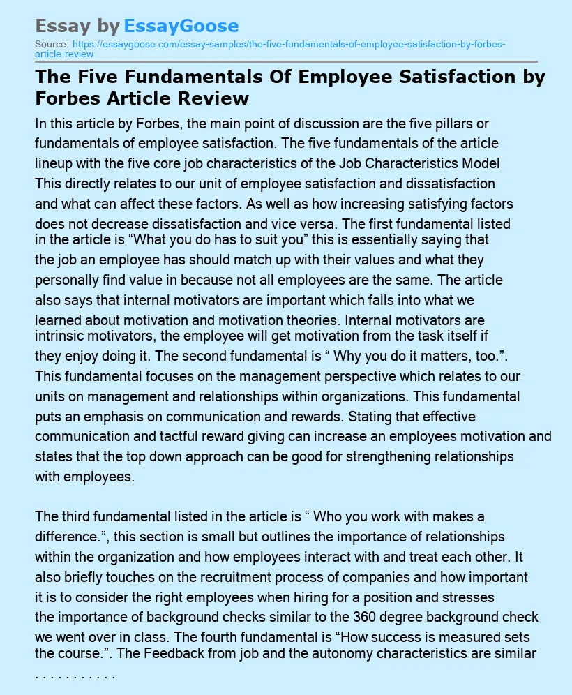 The Five Fundamentals Of Employee Satisfaction by Forbes Article Review