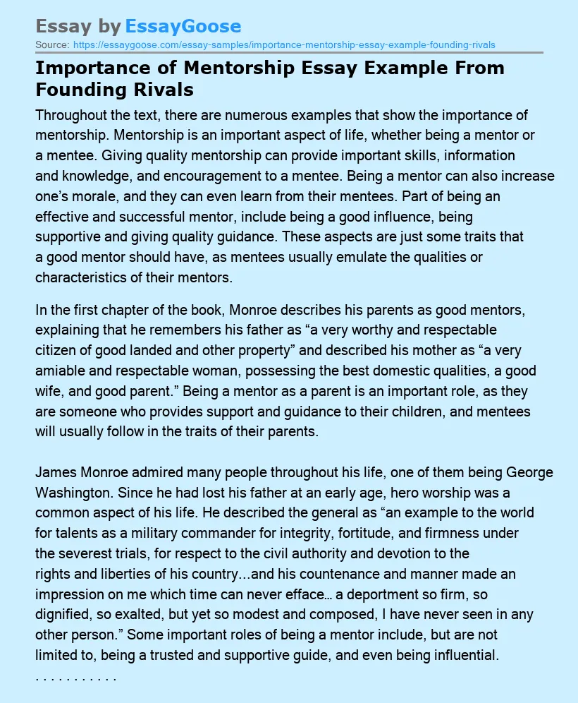 Importance of Mentorship Essay Example From Founding Rivals