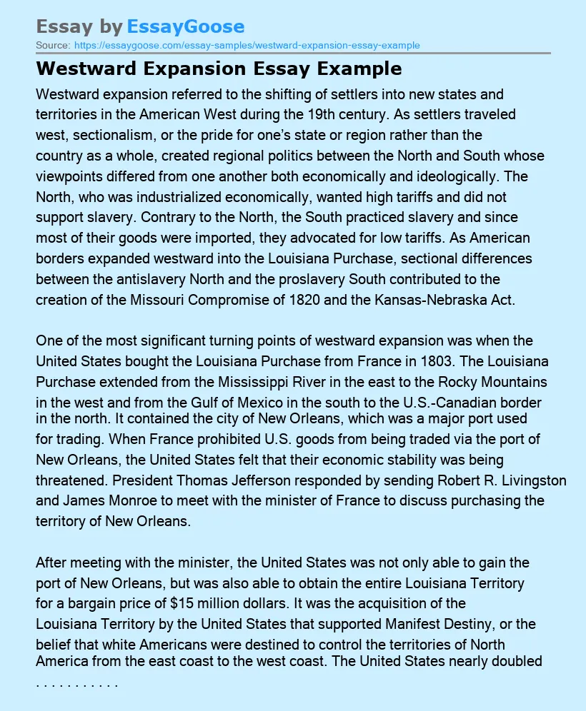 Westward Expansion Essay Example