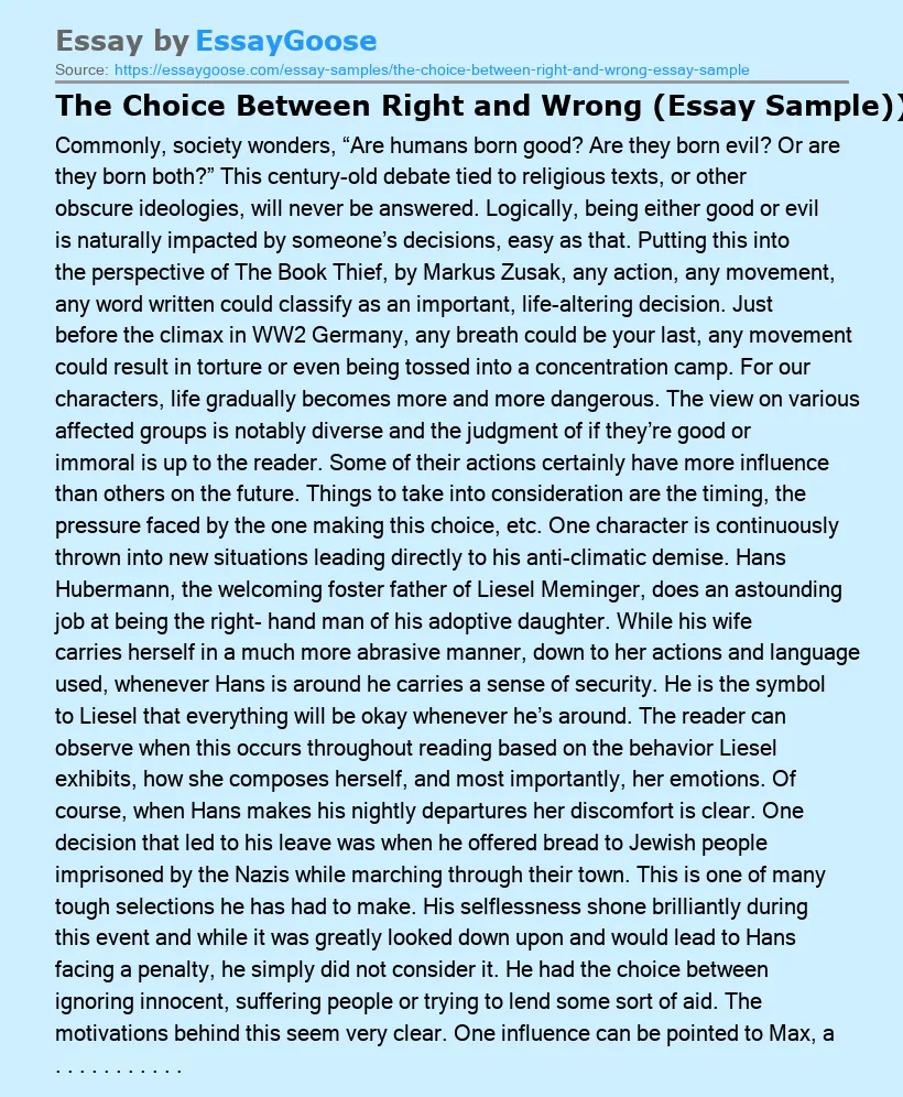 The Choice Between Right and Wrong (Essay Sample))