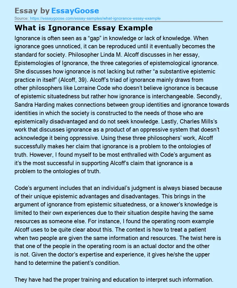 What is Ignorance Essay Example