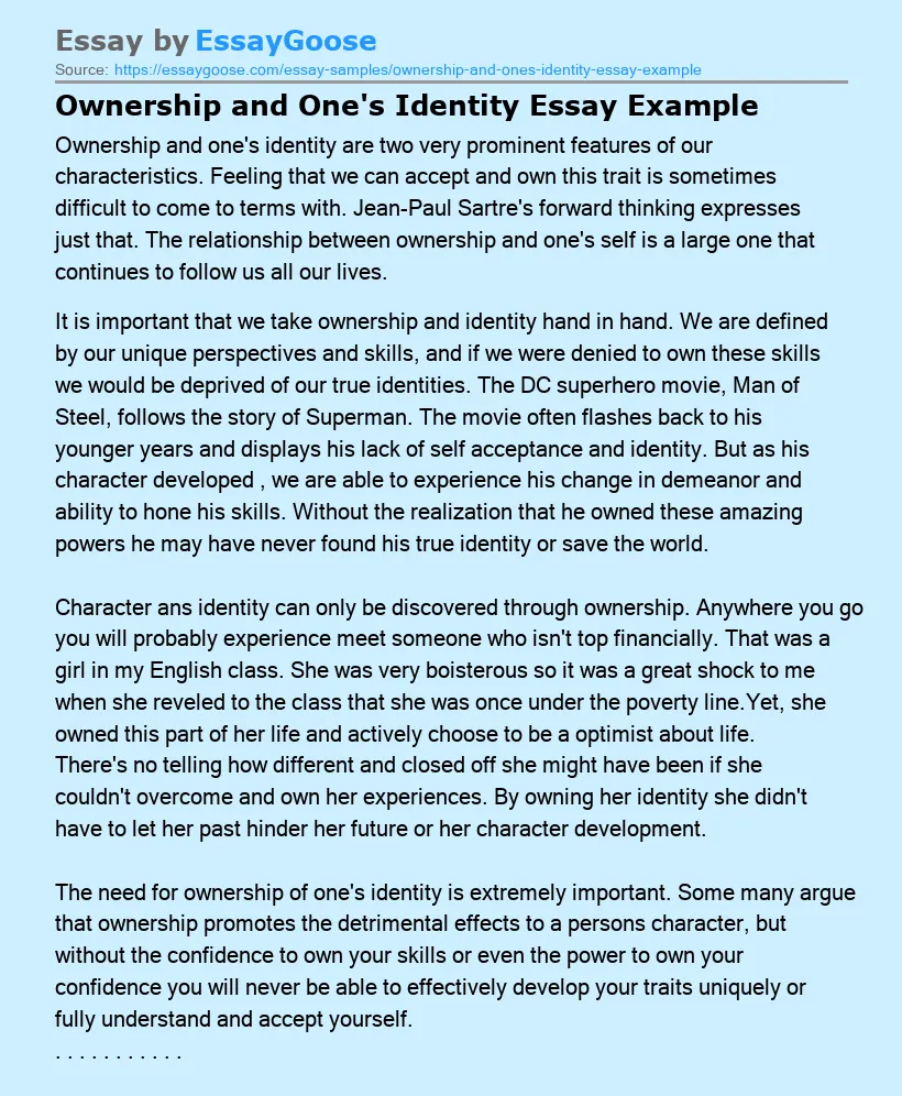 Ownership and One's Identity Essay Example