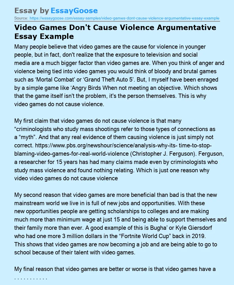 videogames and violence essay