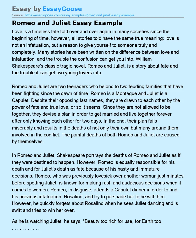 Romeo and Juliet Essay Example