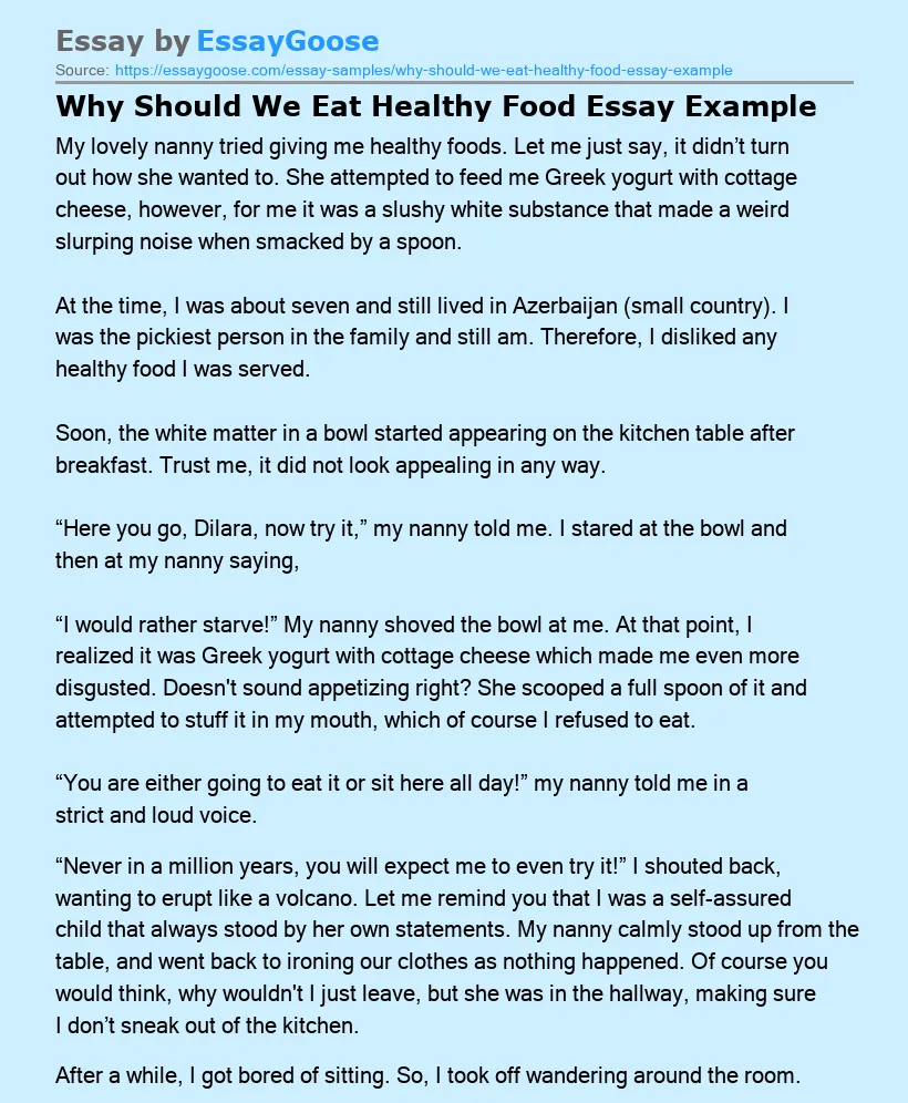 Why Should We Eat Healthy Food Essay Example
