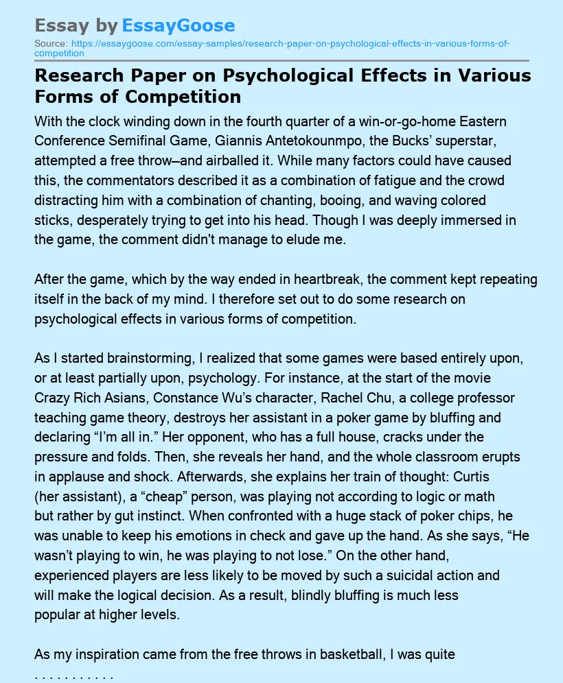 Research Paper on Psychological Effects in Various Forms of Competition