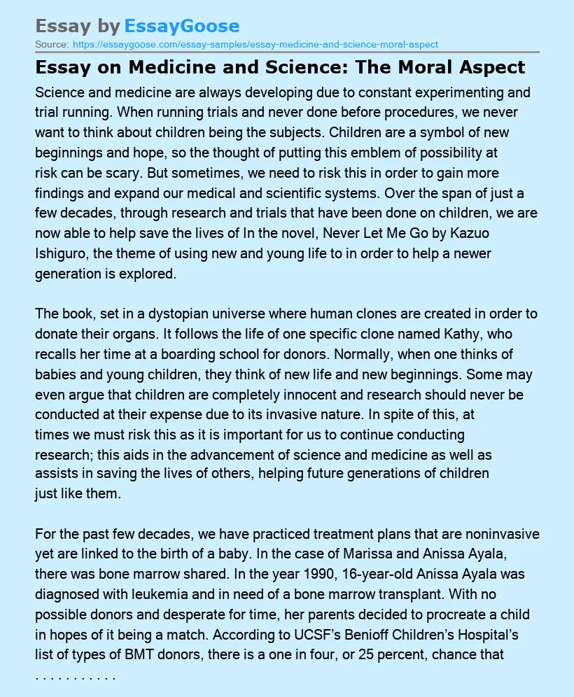 Essay on Medicine and Science: The Moral Aspect