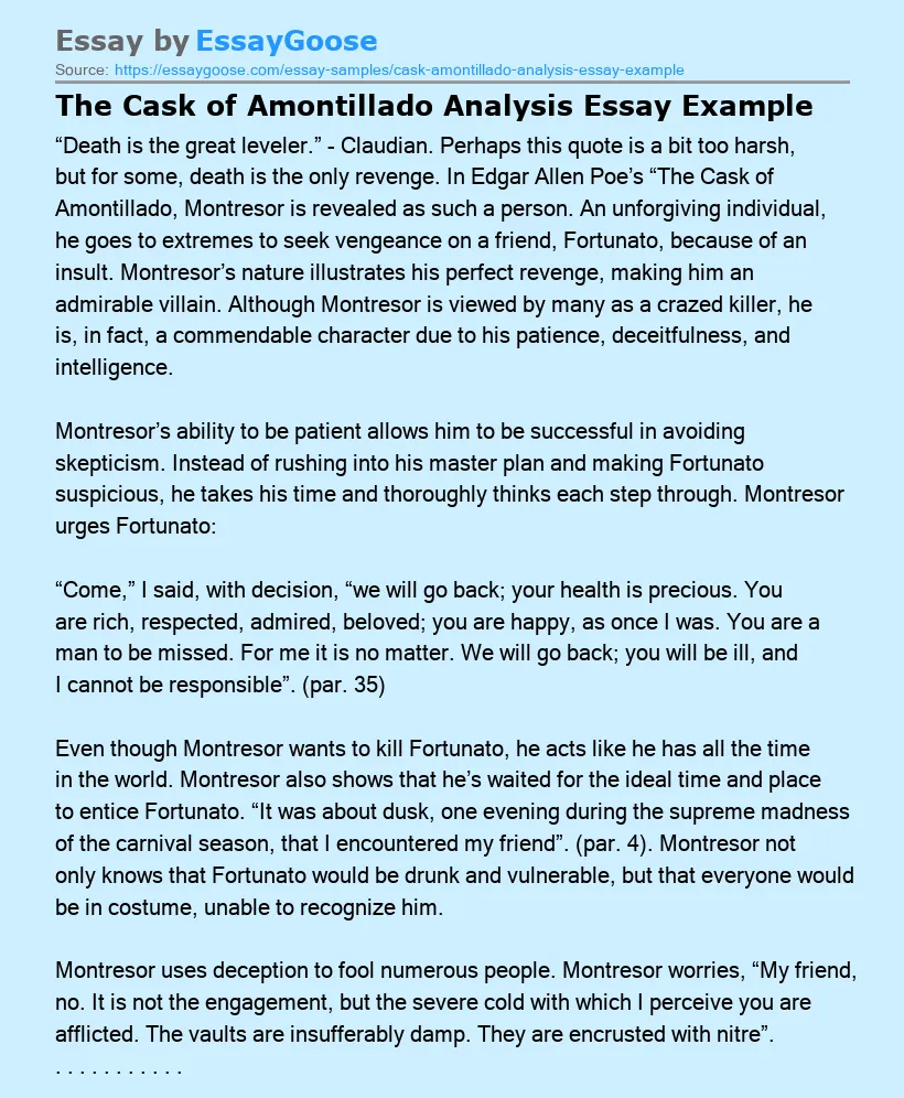 The Cask of Amontillado Analysis Essay Example