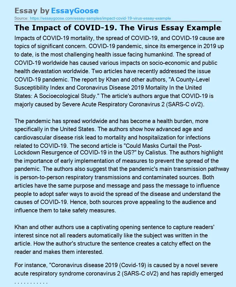 The Impact of COVID-19. The Virus Essay Example