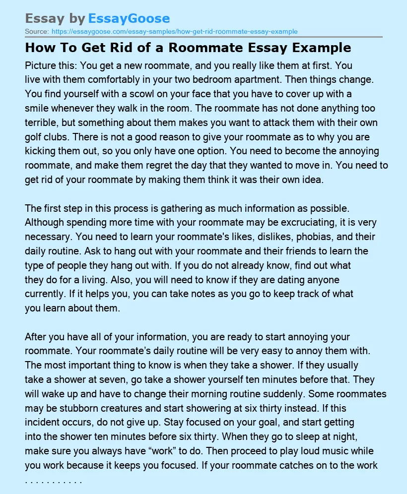 How To Get Rid of a Roommate Essay Example