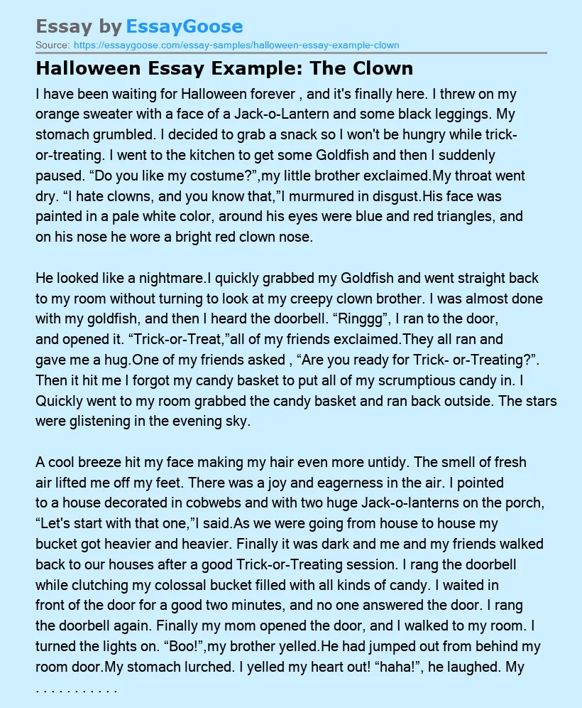 Halloween Essay Example: The Clown