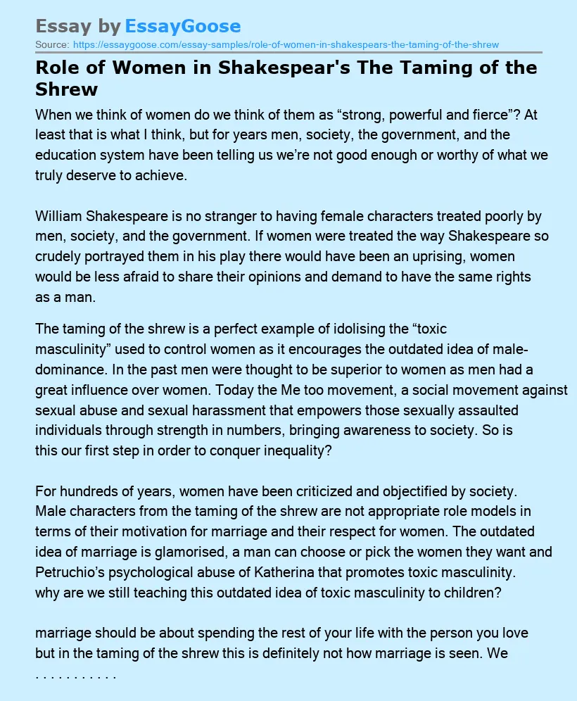 Role of Women in Shakespear's The Taming of the Shrew
