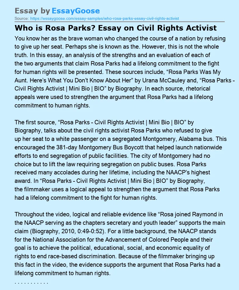 Who is Rosa Parks? Essay on Civil Rights Activist
