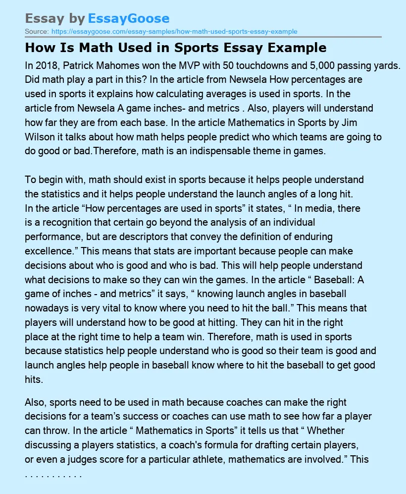 How Is Math Used in Sports Essay Example