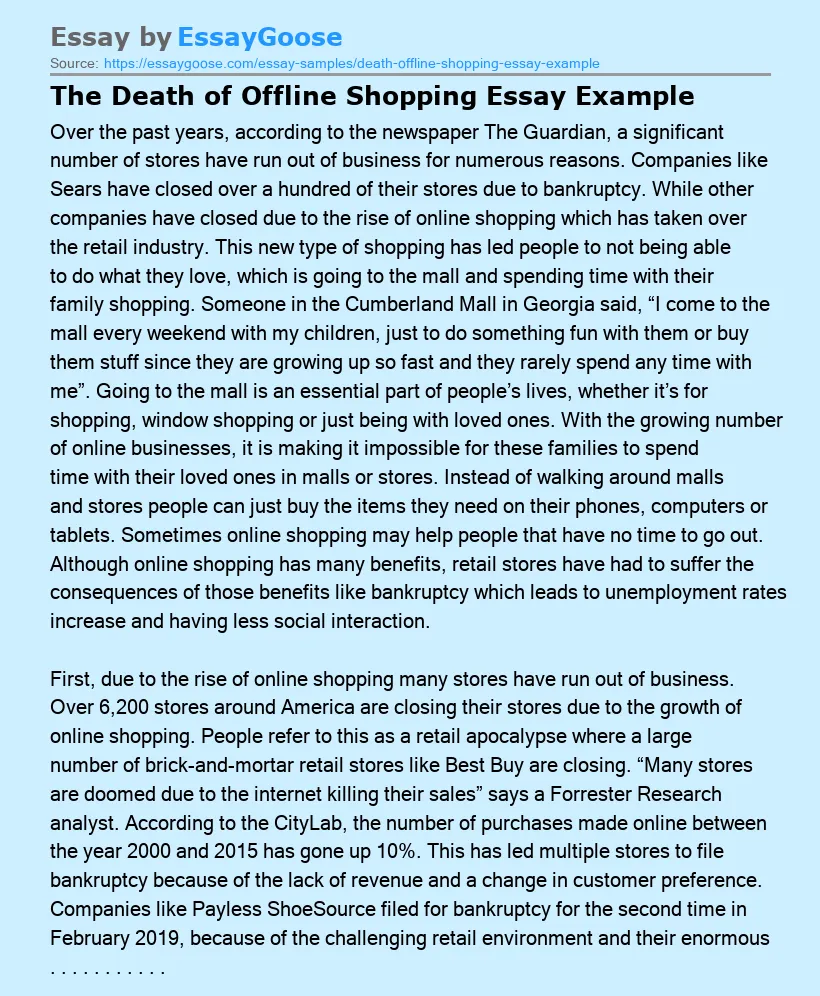 The Death of Offline Shopping Essay Example