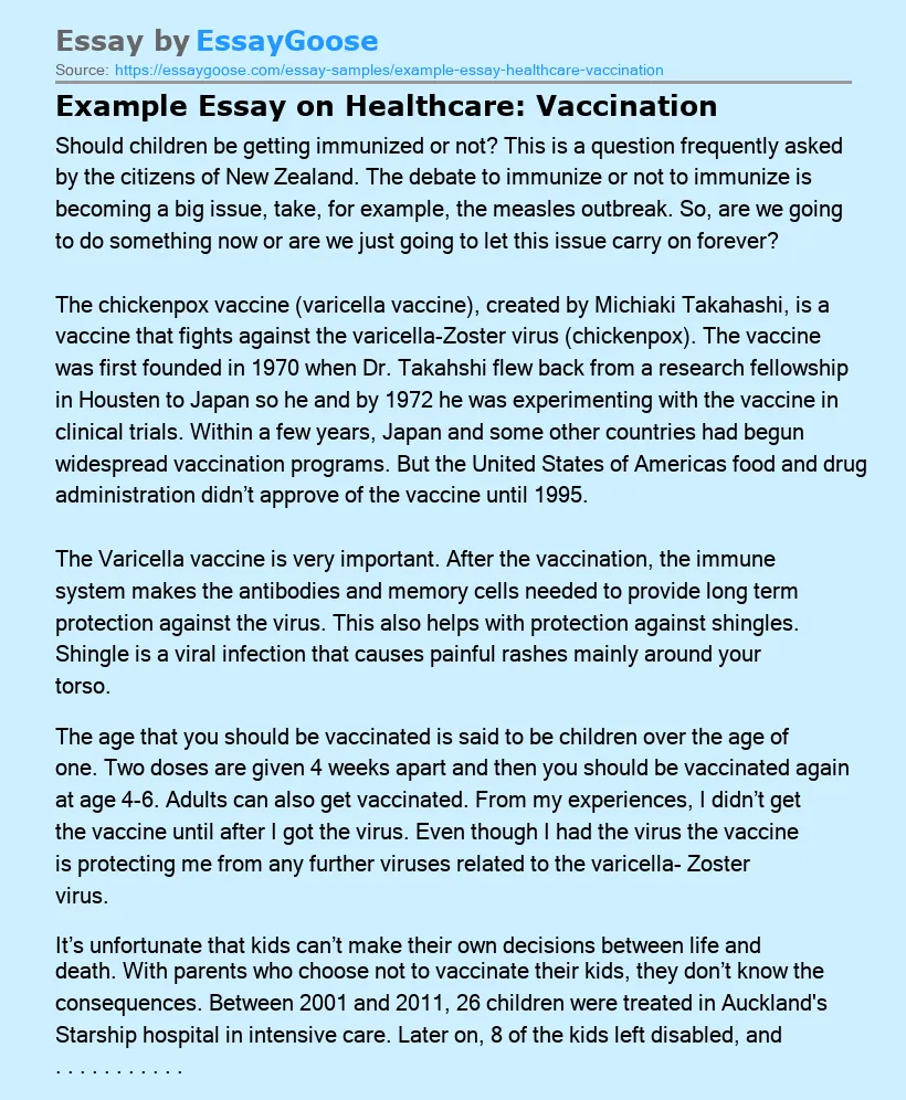 Example Essay on Healthcare: Vaccination