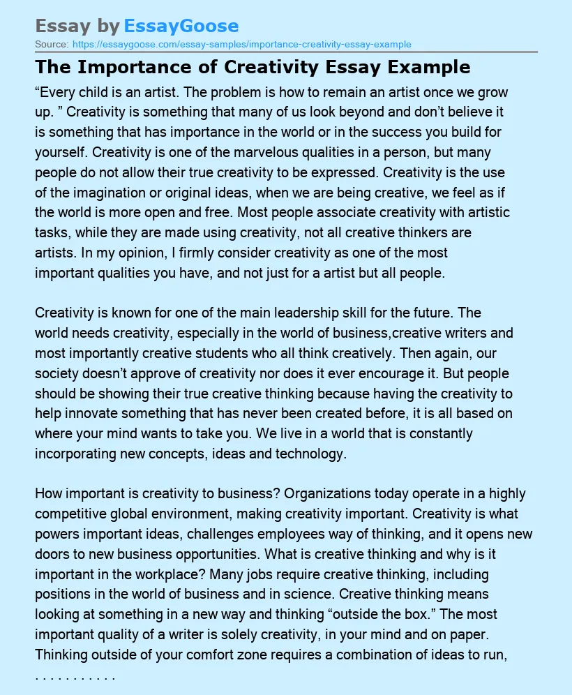 The Importance of Creativity Essay Example