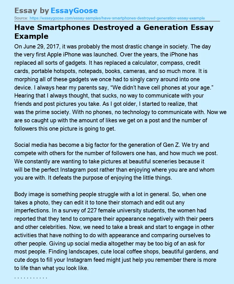 Have Smartphones Destroyed a Generation Essay Example