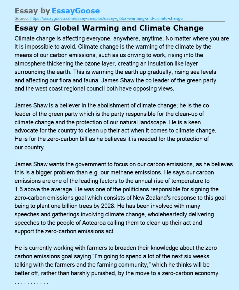 Essay on Global Warming and Climate Change