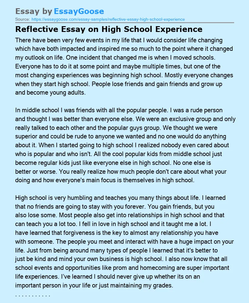 Reflective Essay on High School Experience