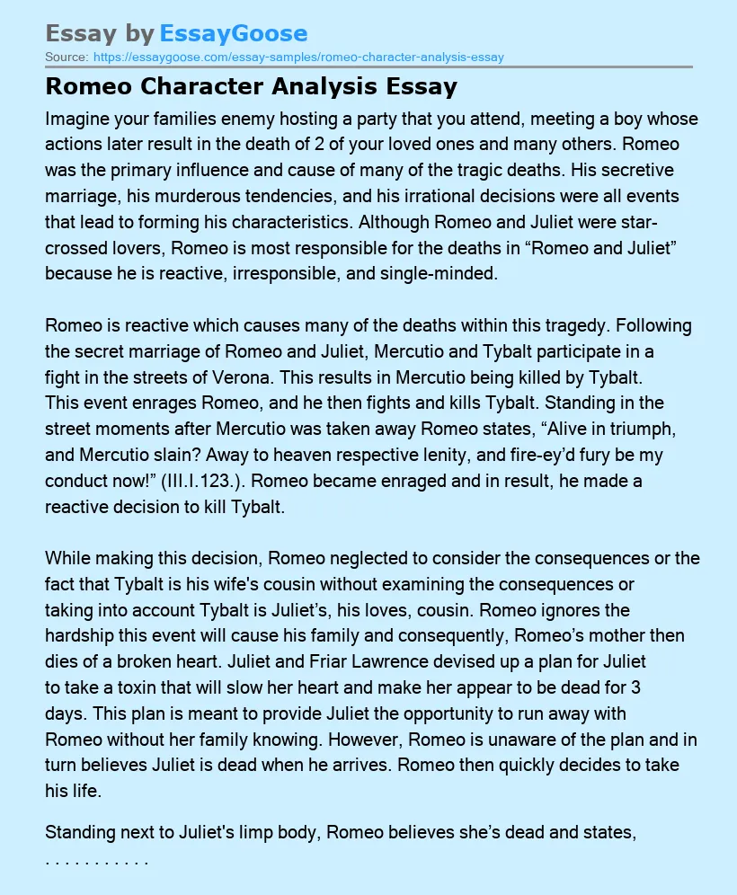 Romeo Character Analysis Essay