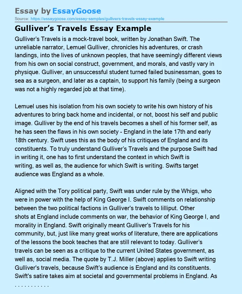 Gulliver’s Travels Essay Example