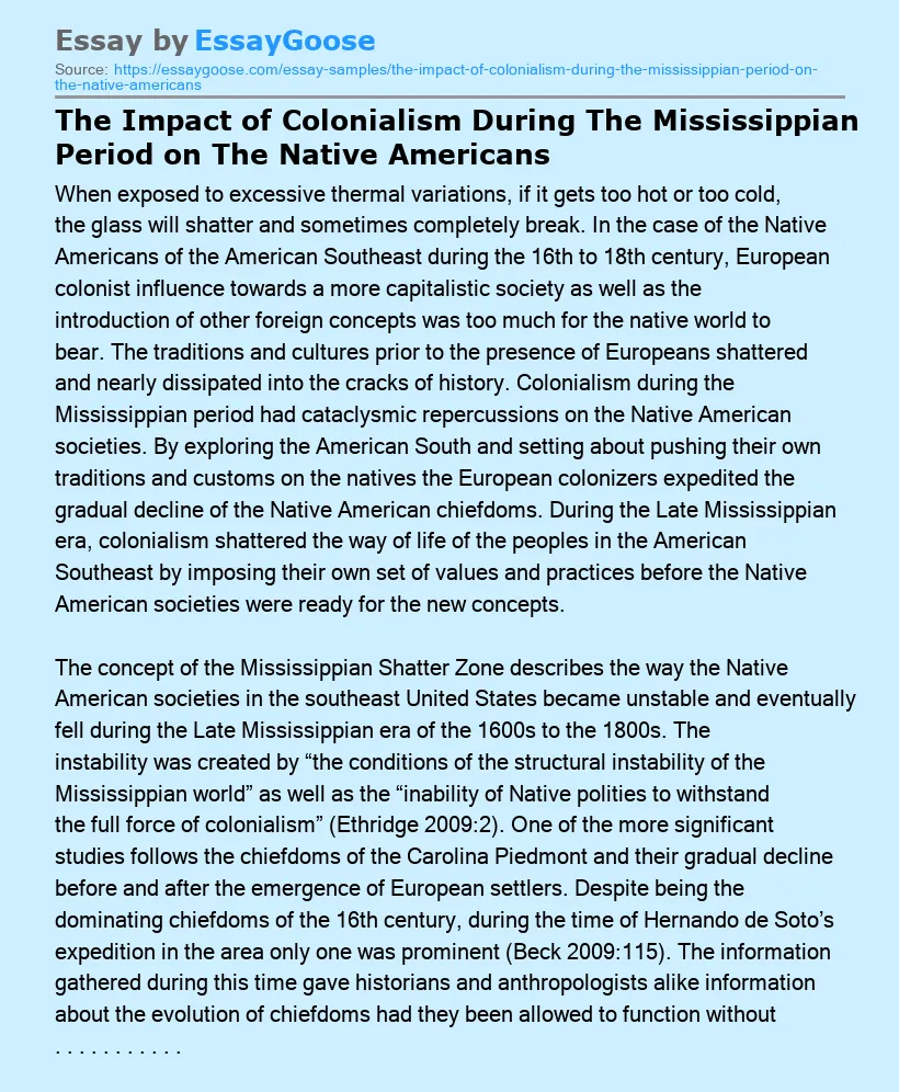 The Impact of Colonialism During The Mississippian Period on The Native Americans