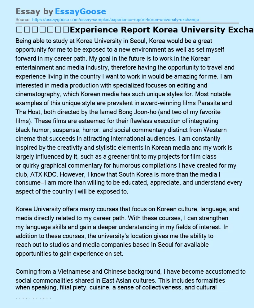 ​​​​​​​Experience Report Korea University Exchange