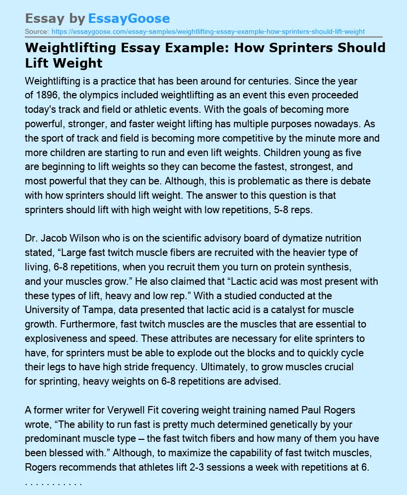 Weightlifting Essay Example: How Sprinters Should Lift Weight