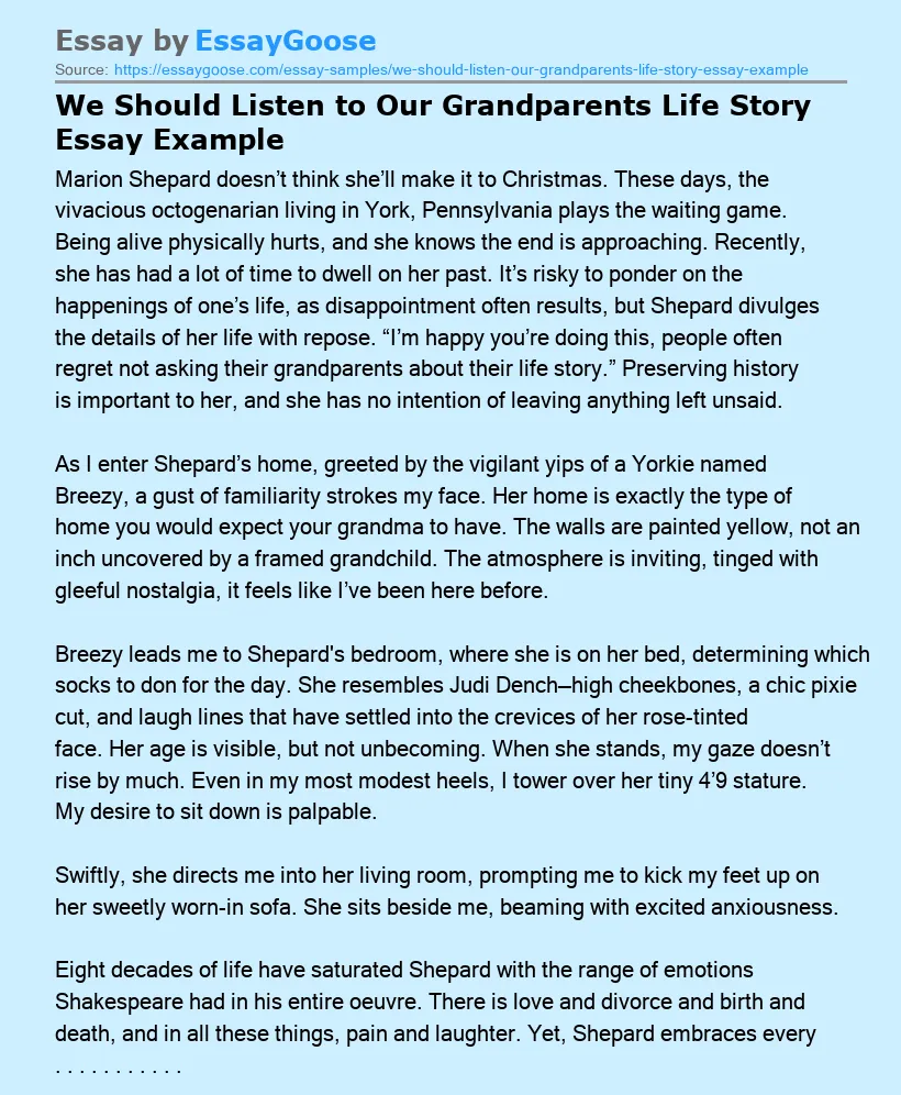 We Should Listen to Our Grandparents Life Story Essay Example