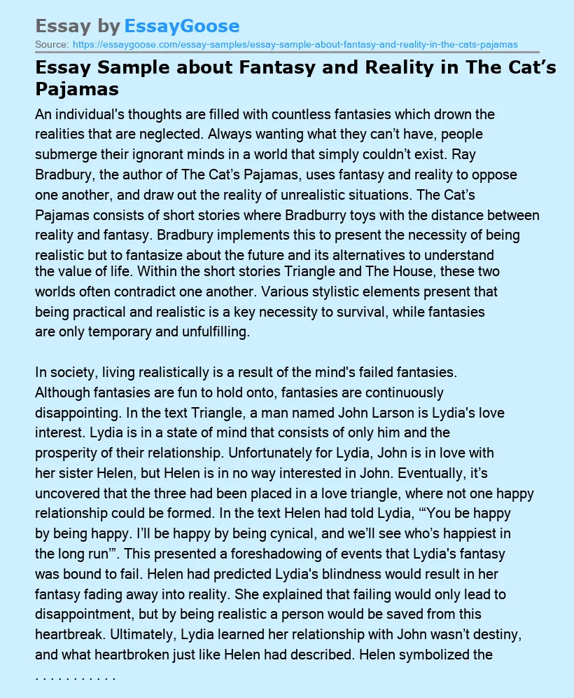 Essay Sample about Fantasy and Reality in The Cat’s Pajamas