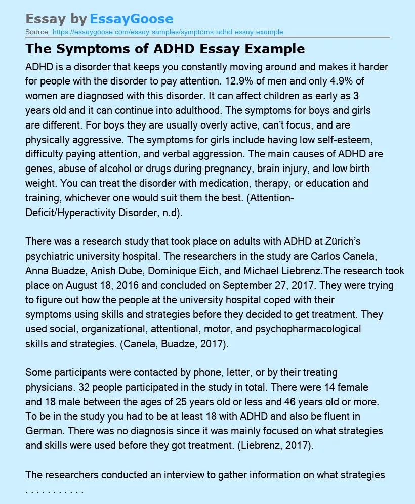 The Symptoms of ADHD Essay Example