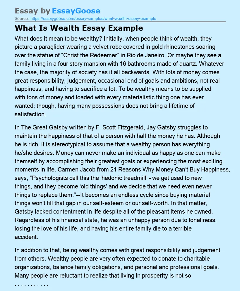 What Is Wealth Essay Example
