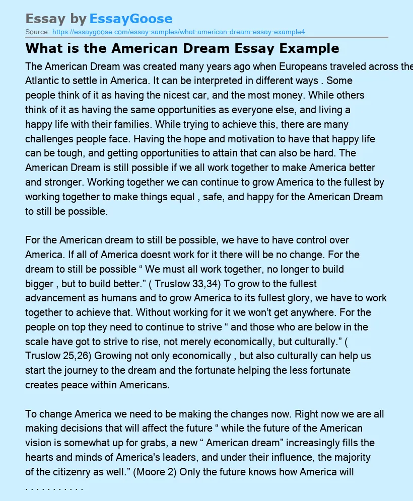 What is the American Dream Essay Example