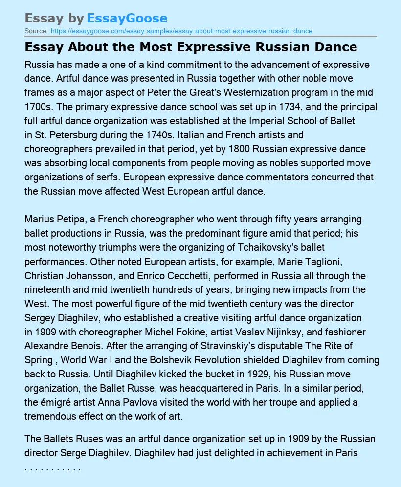 Essay About the Most Expressive Russian Dance