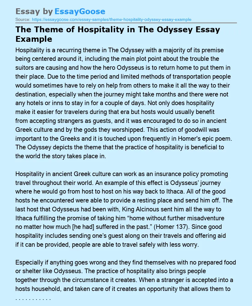 The Theme of Hospitality in The Odyssey Essay Example