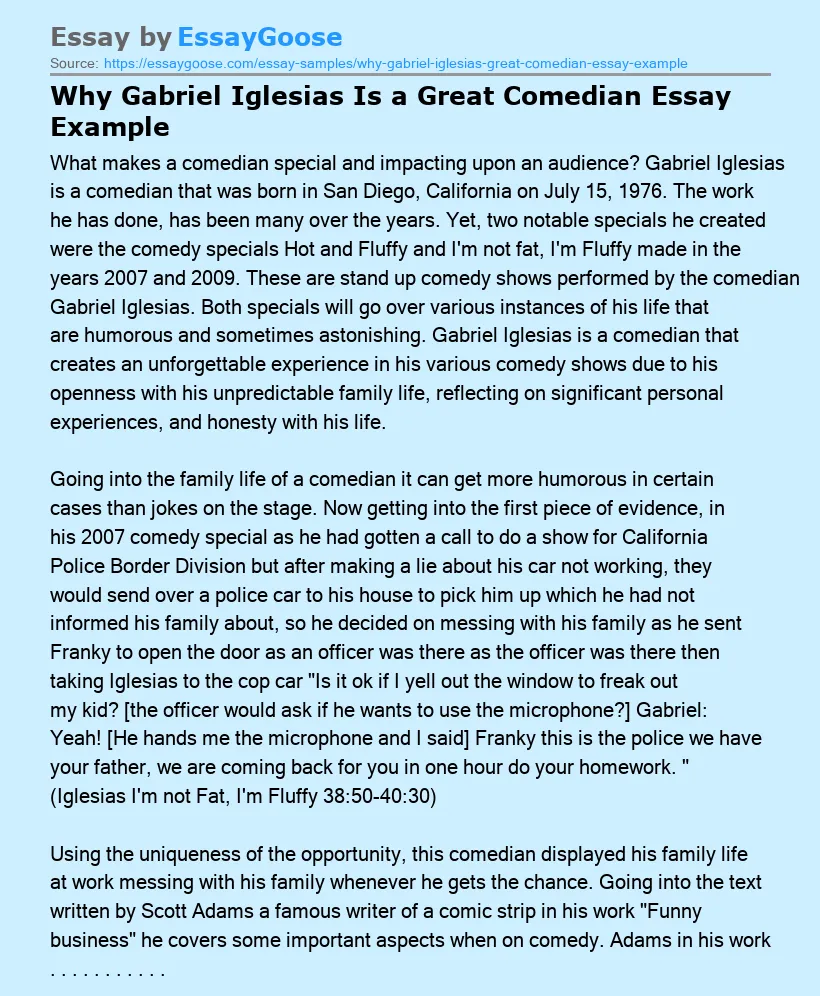 Why Gabriel Iglesias Is a Great Comedian Essay Example